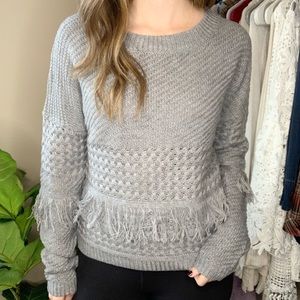 NWT BB Dakota Gray Fringe Crew Neck Sweater XS